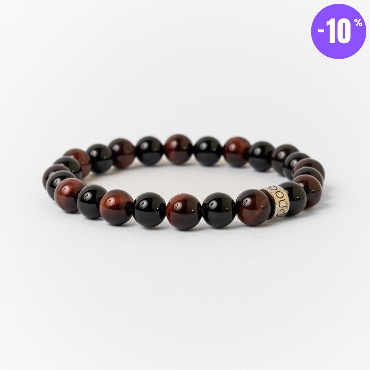 Bracelet « Force & Puissance » en Oeil de Tigre Rouge et Onyx Noir