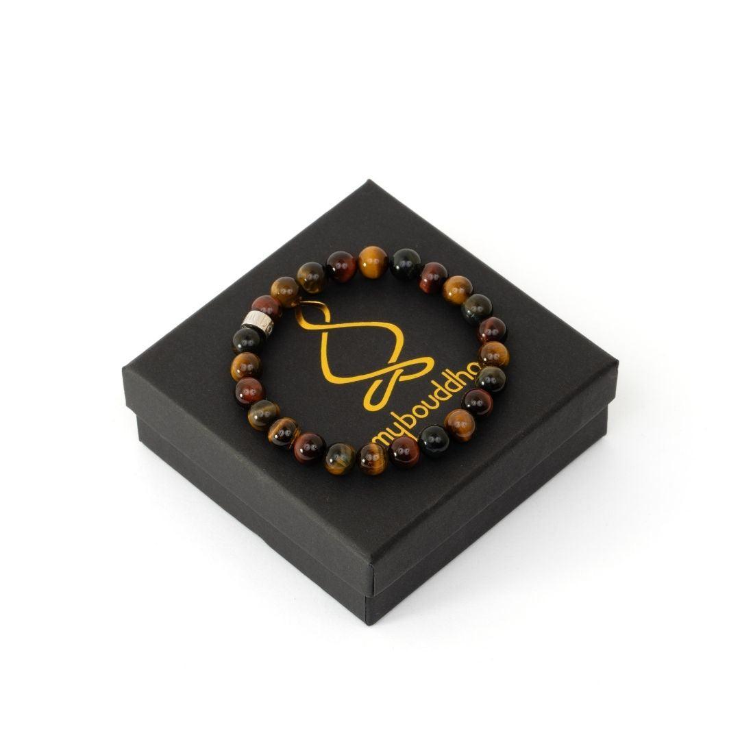 Bracelet « Gardien des 3 Yeux » en Œil de Tigre, Œil de Taureau et Œil de Faucon