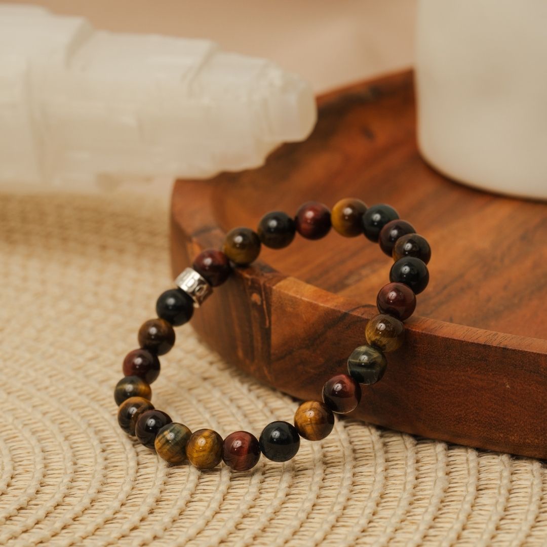 Bracelet « Gardien des 3 Yeux » en Œil de Tigre, Œil de Taureau et Œil de Faucon