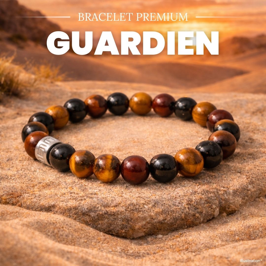 Bracelet « Gardien des 3 Yeux » en Œil de Tigre, Œil de Taureau et Œil de Faucon