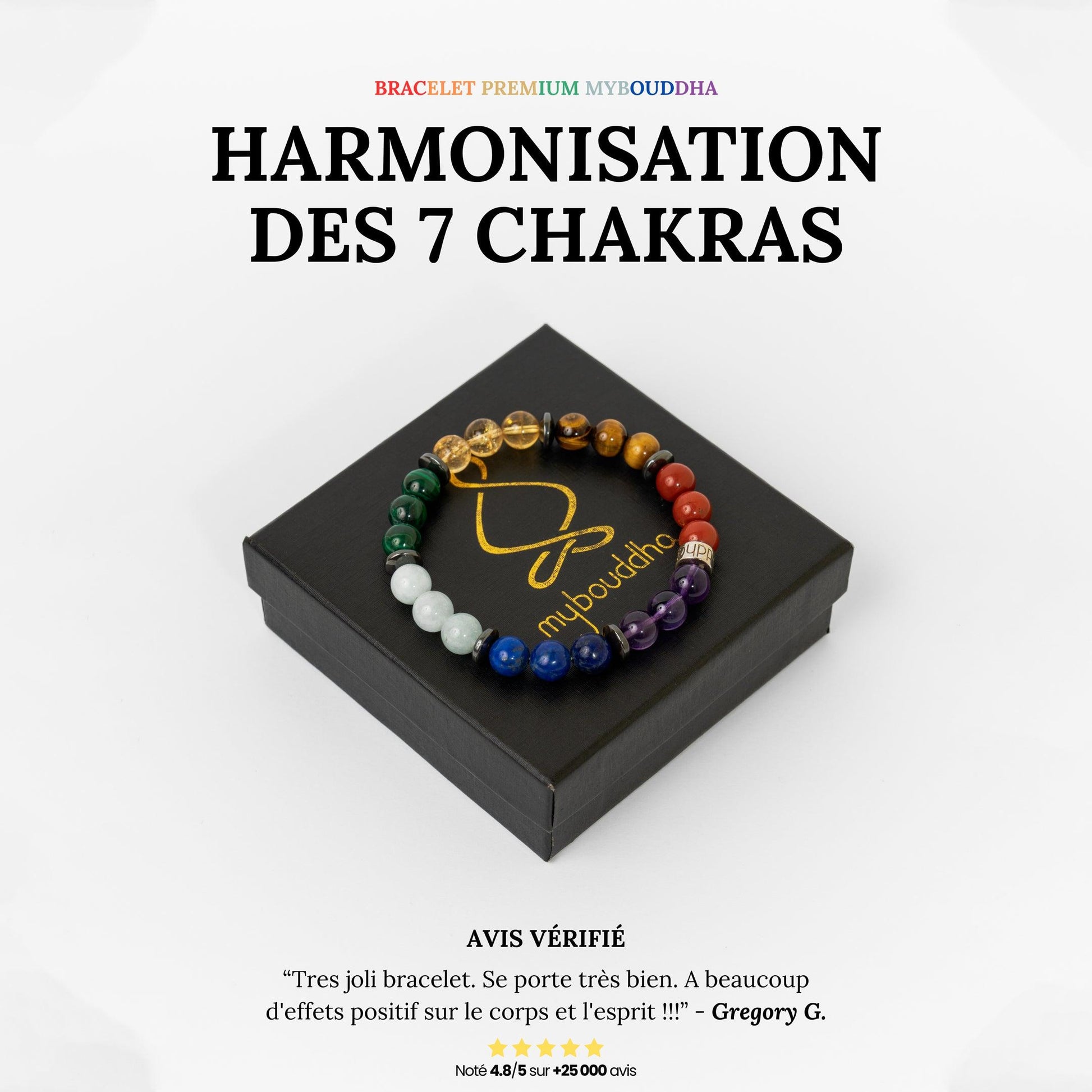 Bracelet «Harmonisation des 7 Chakras » version premium 4.0 en pierres de qualités premium