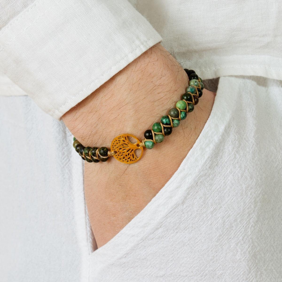 Bracelet «Mission de Vie» en pierres de Jaspe africain et Arbre de vie