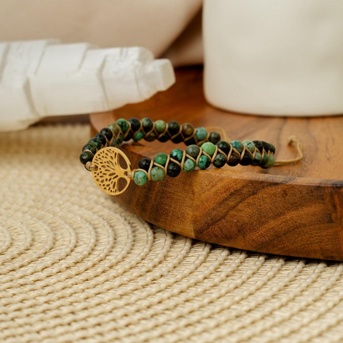 Bracelet «Mission de Vie» en pierres de Jaspe africain et Arbre de vie