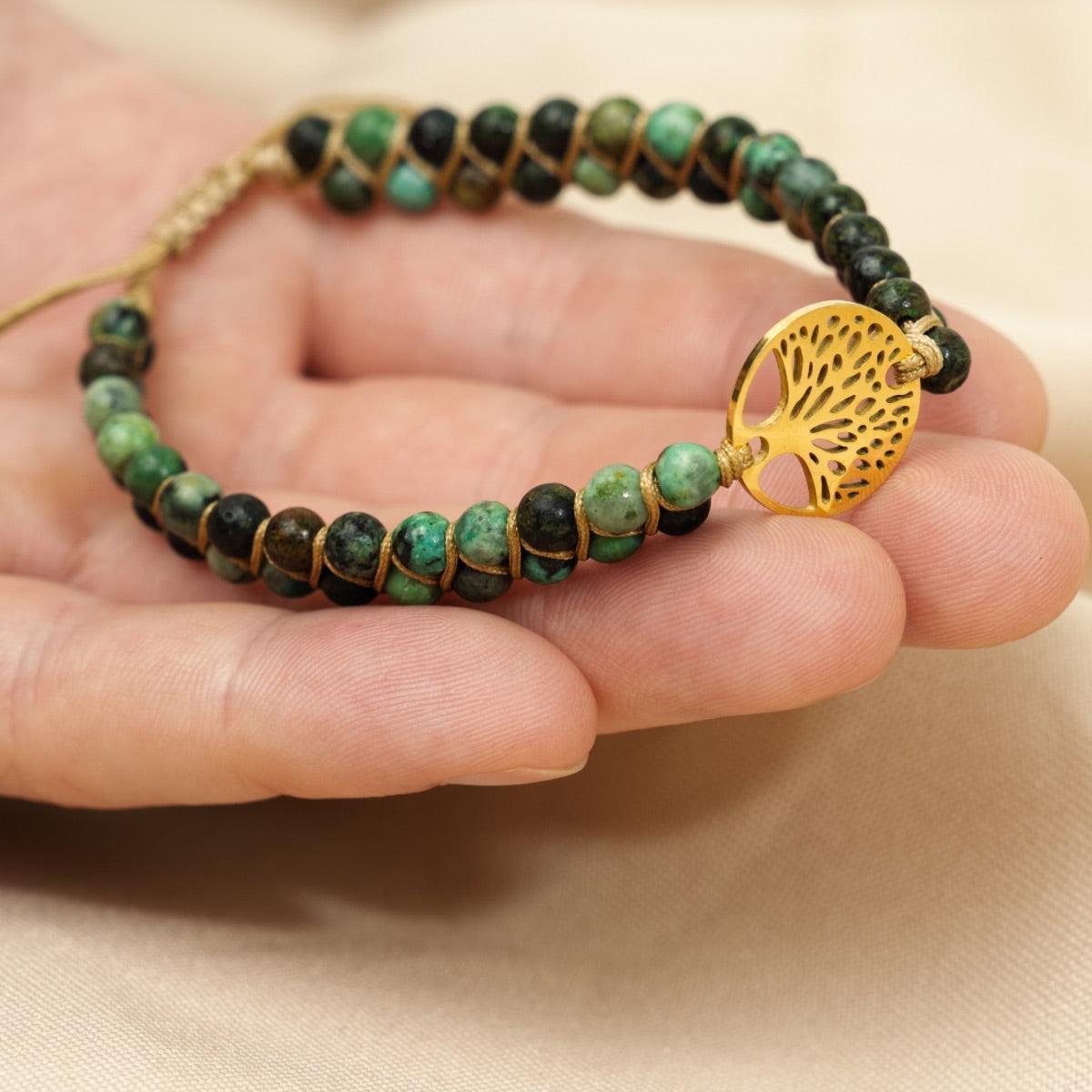 Bracelet «Mission de Vie» en pierres de Jaspe africain et Arbre de vie