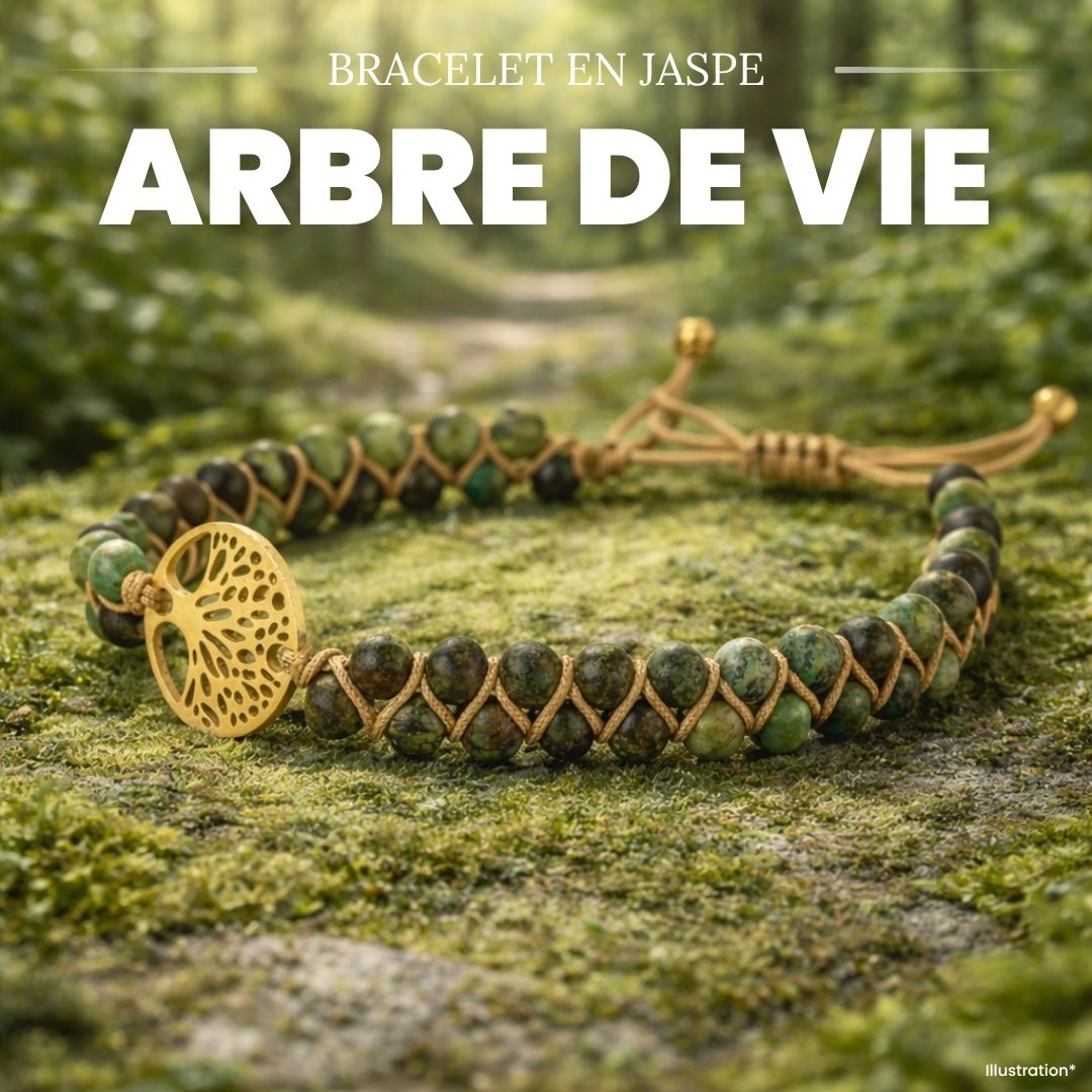 Bracelet «Mission de Vie» en pierres de Jaspe africain et Arbre de vie