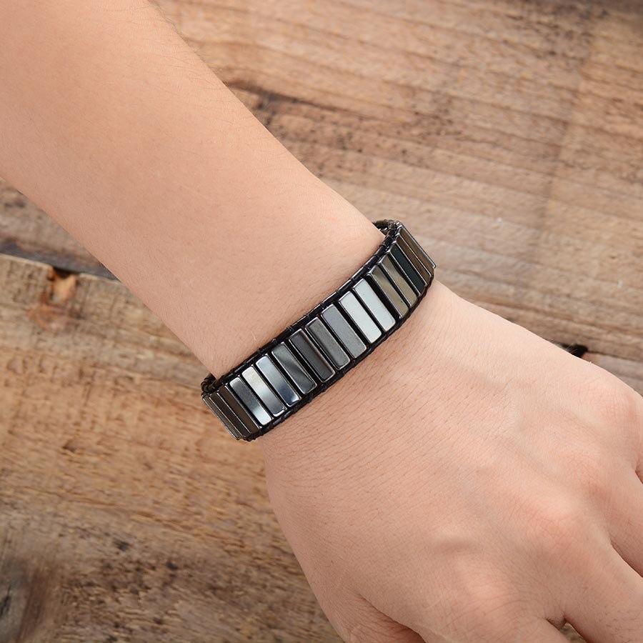 Bracelet noir en pierres d'hematite