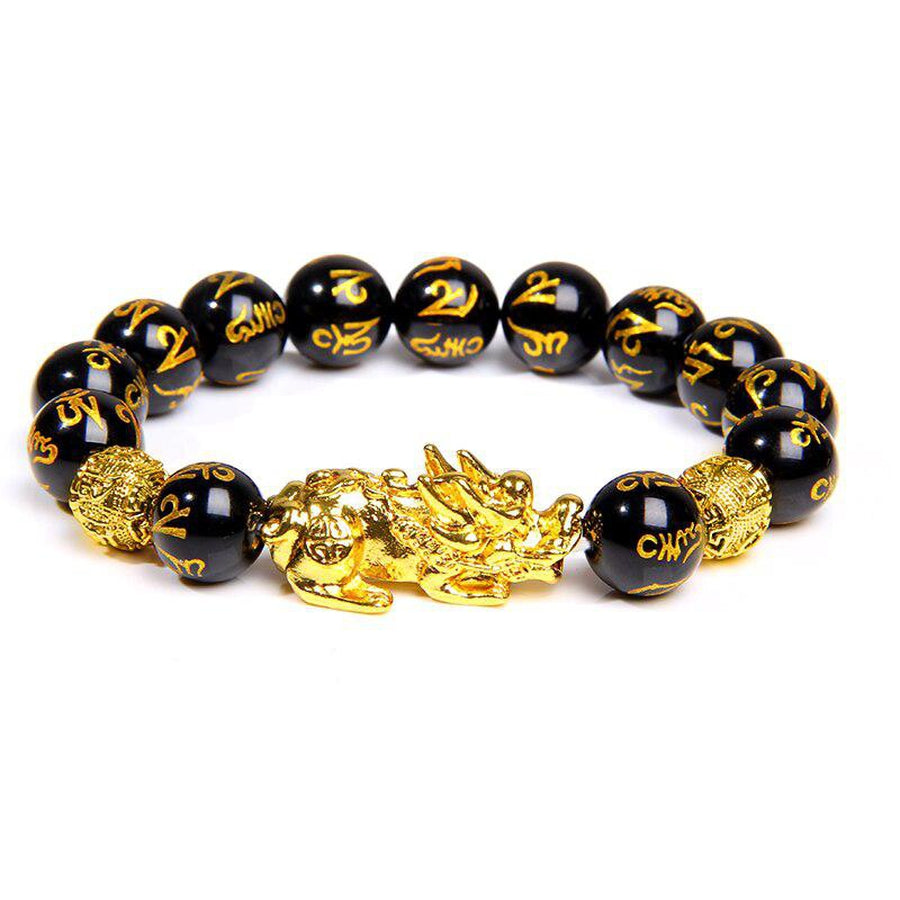Bracelet Pixiu Bouddhiste en perles deux tons noire et or
