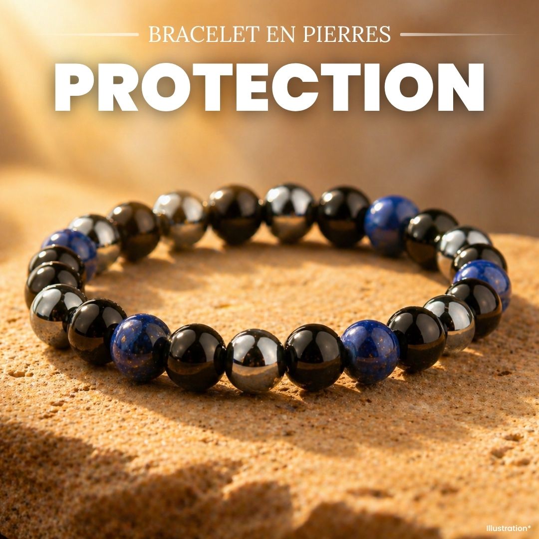 Bracelet «Protection, Communication et Vitalité» en Lapis Lazuli, Obsidienne noire et Hématite