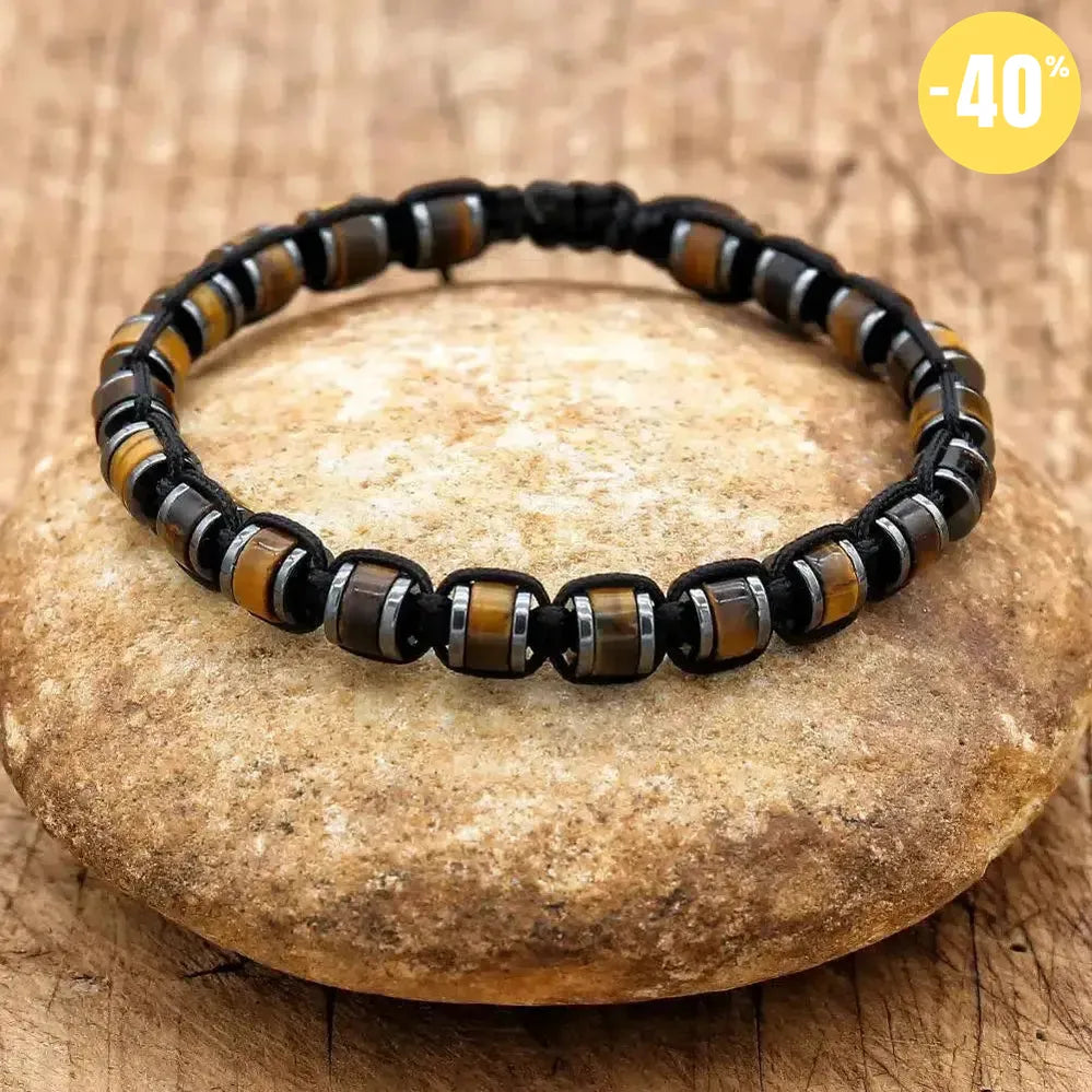 Bracelet «Protection et Puissance» en pierres d’Œil de tigre et Hématite