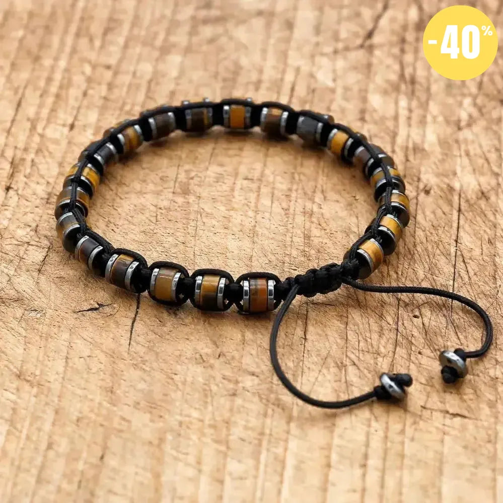 Bracelet «Protection et Puissance» en pierres d’Œil de tigre et Hématite