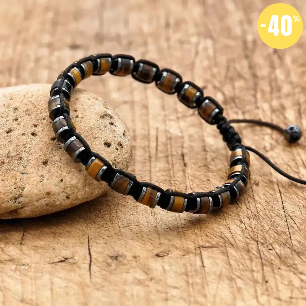 Bracelet «Protection et Puissance» en pierres d’Œil de tigre et Hématite