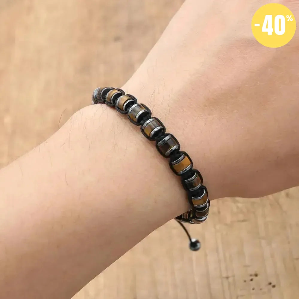Bracelet «Protection et Puissance» en pierres d’Œil de tigre et Hématite