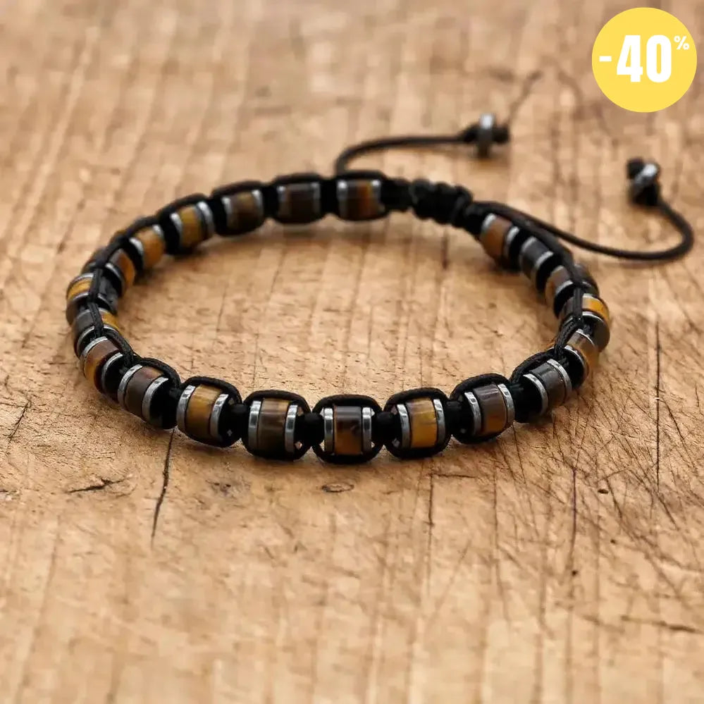 Bracelet «Protection et Puissance» en pierres d’Œil de tigre et Hématite