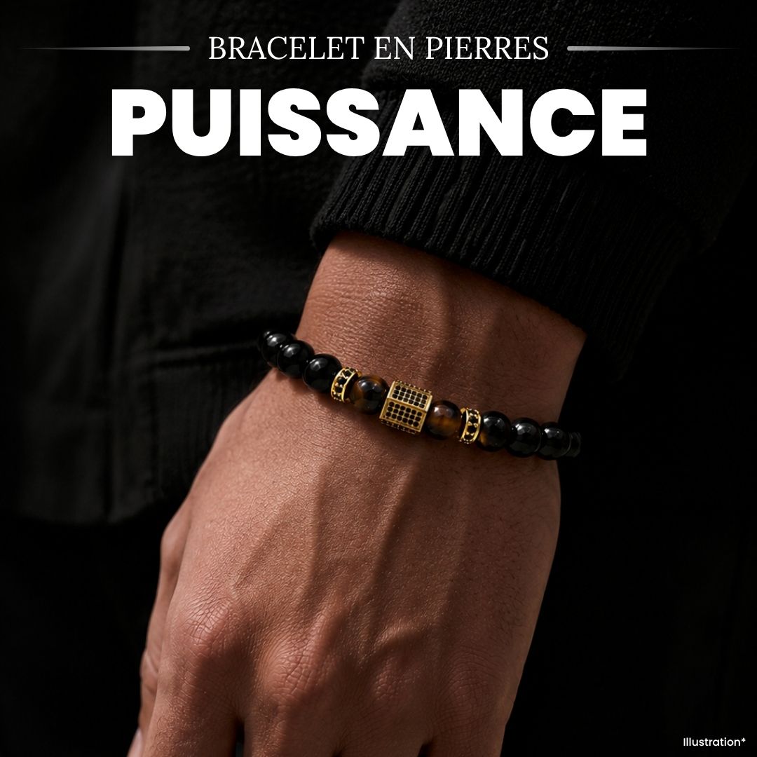 Bracelet « Puissance et Protection » en Agate noire, Oeil de Tigre et Cuivre