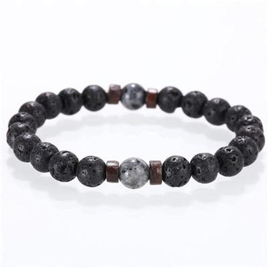 Bracelet «reconstruction» en bois, Pierres de Lave et Labradorite