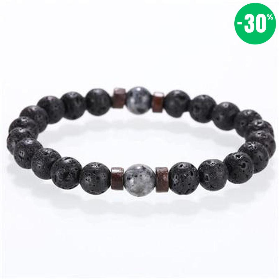 Bracelet «reconstruction» en bois, Pierres de Lave et Pierre de Lune