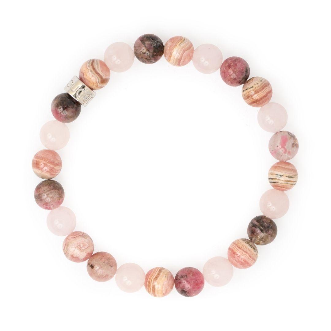Bracelet « Relations apaisées » en Rhodonite, Rhodochrosite et Quartz Rose