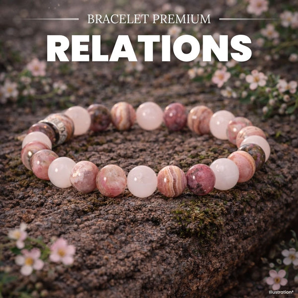 Bracelet « Relations apaisées » en Rhodonite, Rhodochrosite et Quartz Rose