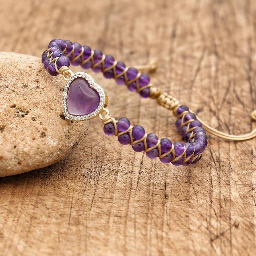 Bracelet Shamballa en Améthystes et son cœur