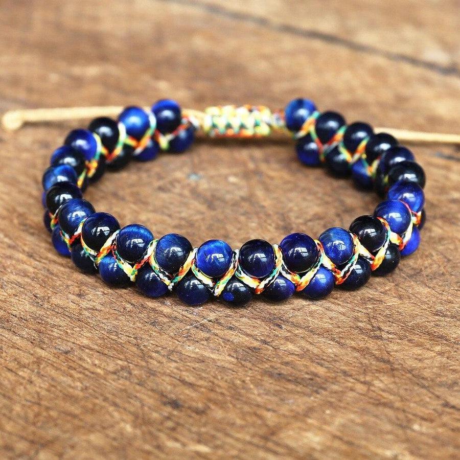 Bracelet Shamballa en Œil de tigre bleu naturel