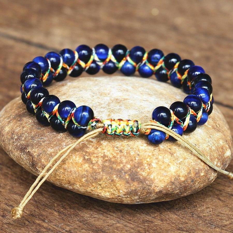 Bracelet Shamballa en Œil de tigre bleu naturel