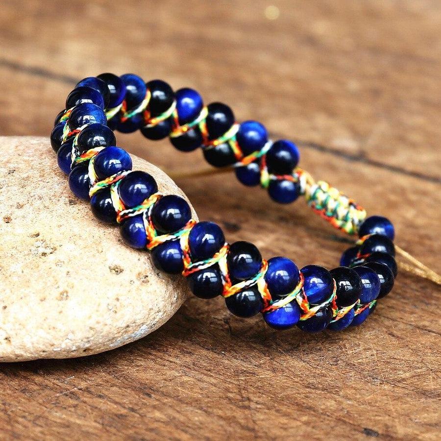 Bracelet Shamballa en Œil de tigre bleu naturel