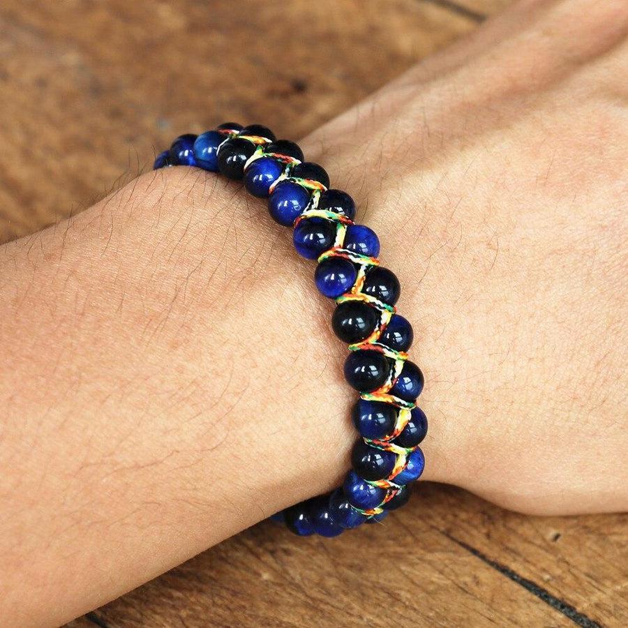 Bracelet Shamballa en Œil de tigre bleu naturel