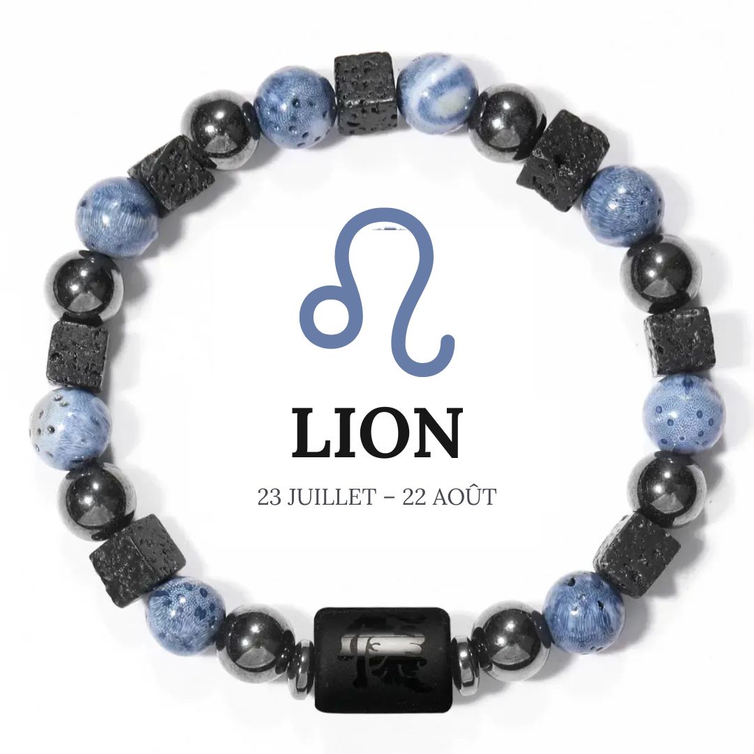 Bracelet Signe Astrologique en Hématite, Corail bleu et Pierre de lave