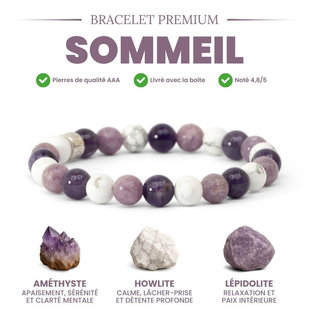 Bracelet « Sommeil apaisé » en Améthyste, Howlite et Lépidolite