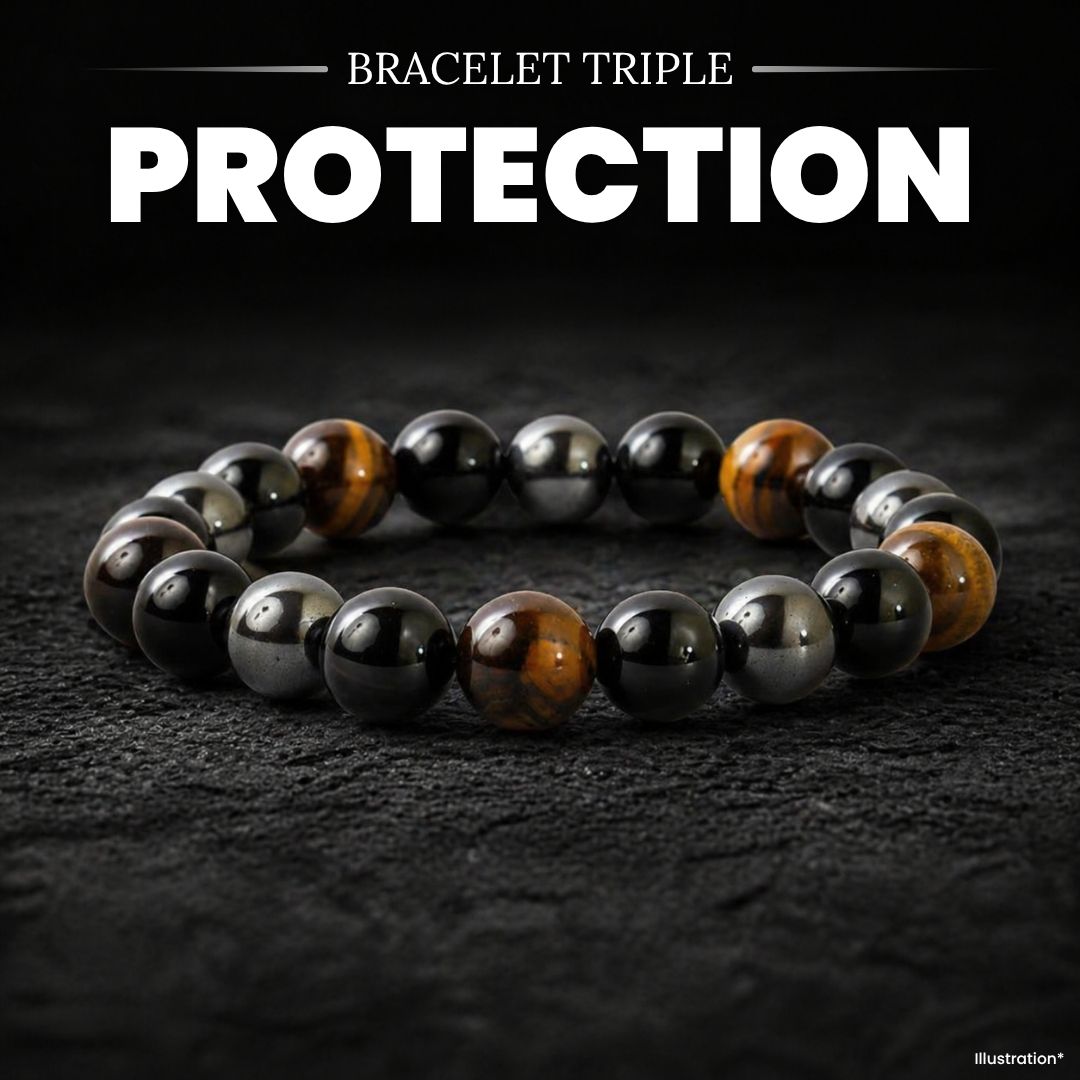Bracelet «Triple protection» en obsidienne noire, oeil de tigre et hématite.