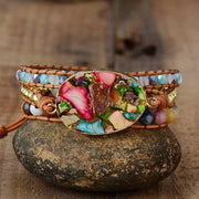 Bracelet type manchette en Jaspe, cristal et cuir