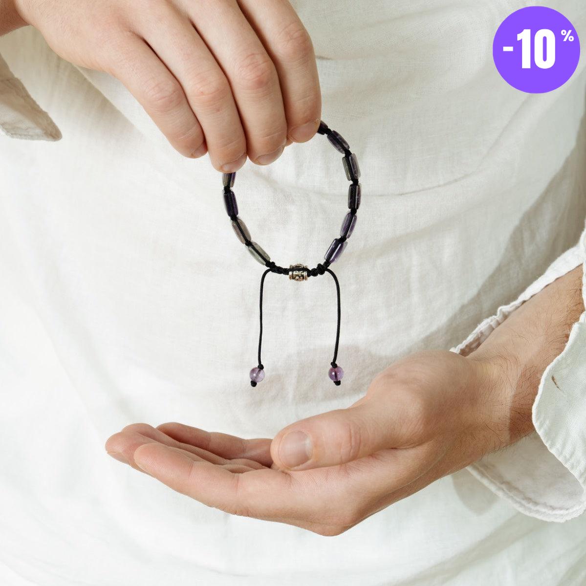 Bracelet type Shamballa en pierres d'Améthyste carrées