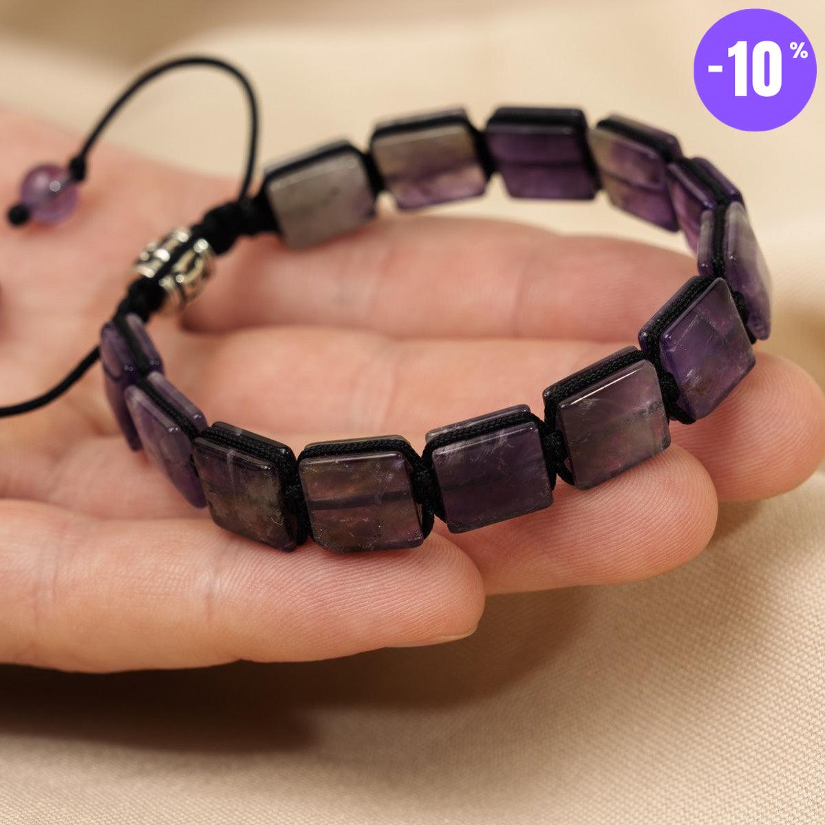 Bracelet type Shamballa en pierres d'Améthyste carrées