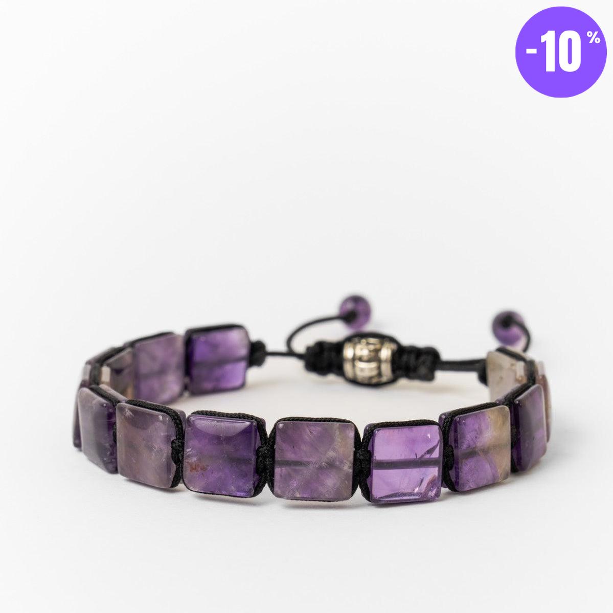 Bracelet type Shamballa en pierres d'Améthyste carrées