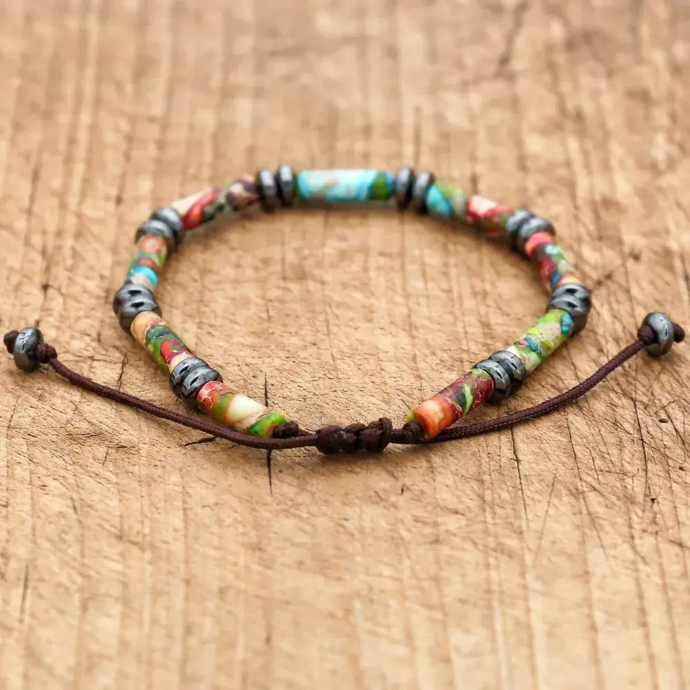 Bracelet Vitalité en Jaspe multicolore et Hématite