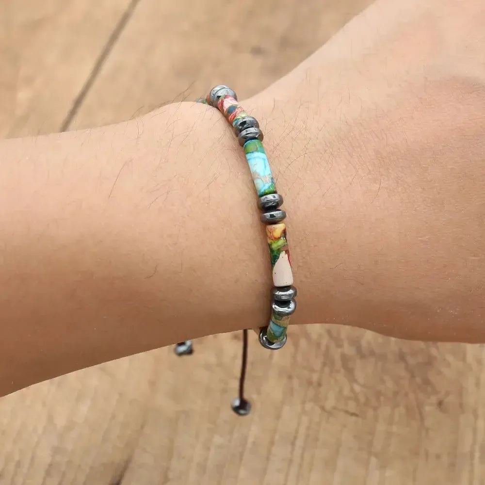 Bracelet Vitalité en Jaspe multicolore et Hématite
