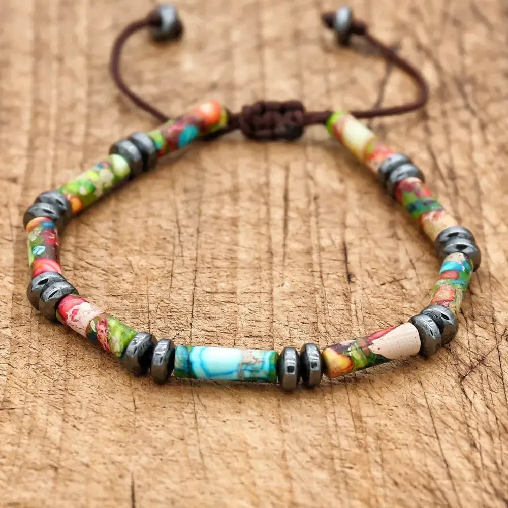Bracelet Vitalité en Jaspe multicolore et Hématite