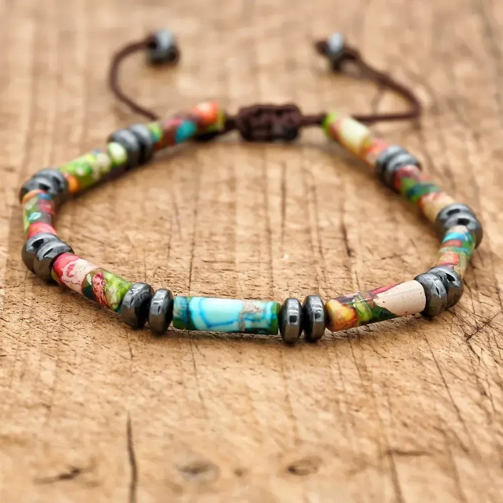 Bracelet Vitalité en Jaspe multicolore et Hématite