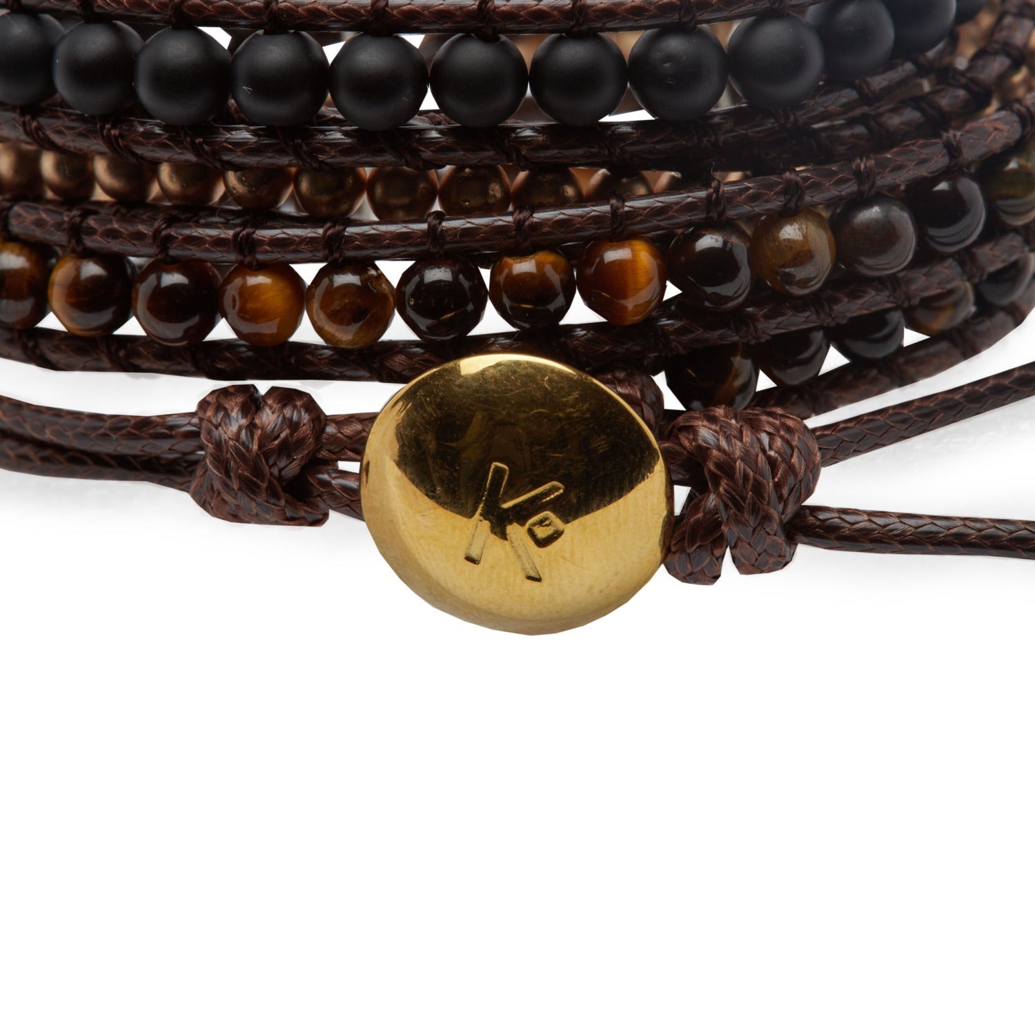 Bracelet Wrap "Confiance en soi" en Oeil de Tigre et Onyx Noir