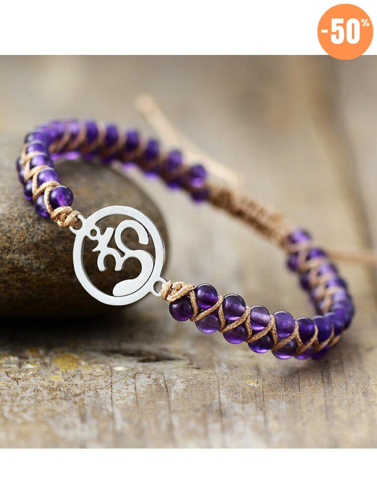 Bracelet zen en Améthyste et son symbole Om