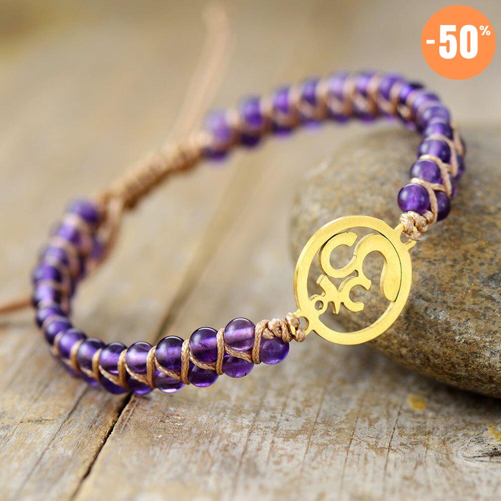 Bracelet zen en Améthyste et son symbole Om