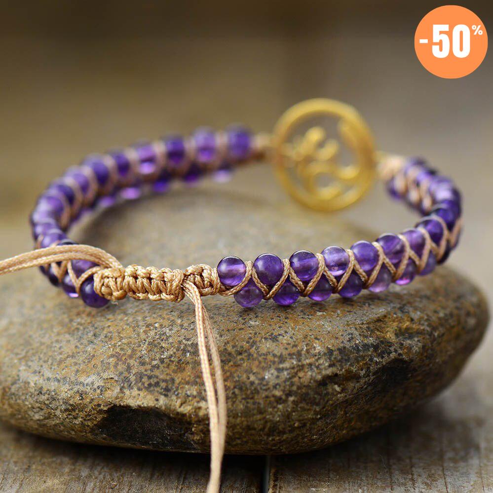 Bracelet zen en Améthyste et son symbole Om