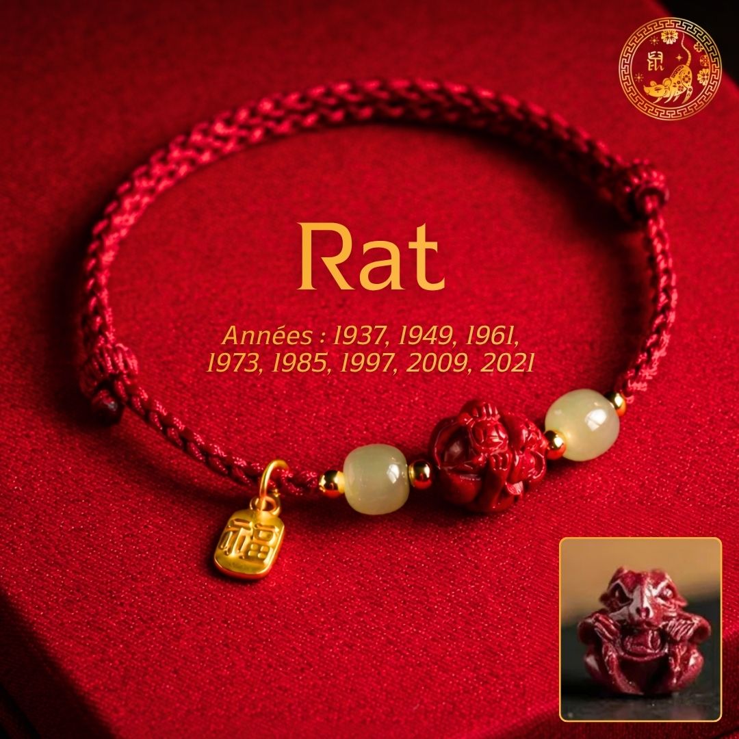 🧧Bracelet Zodiaque Chinois en Jade & Cinnabar