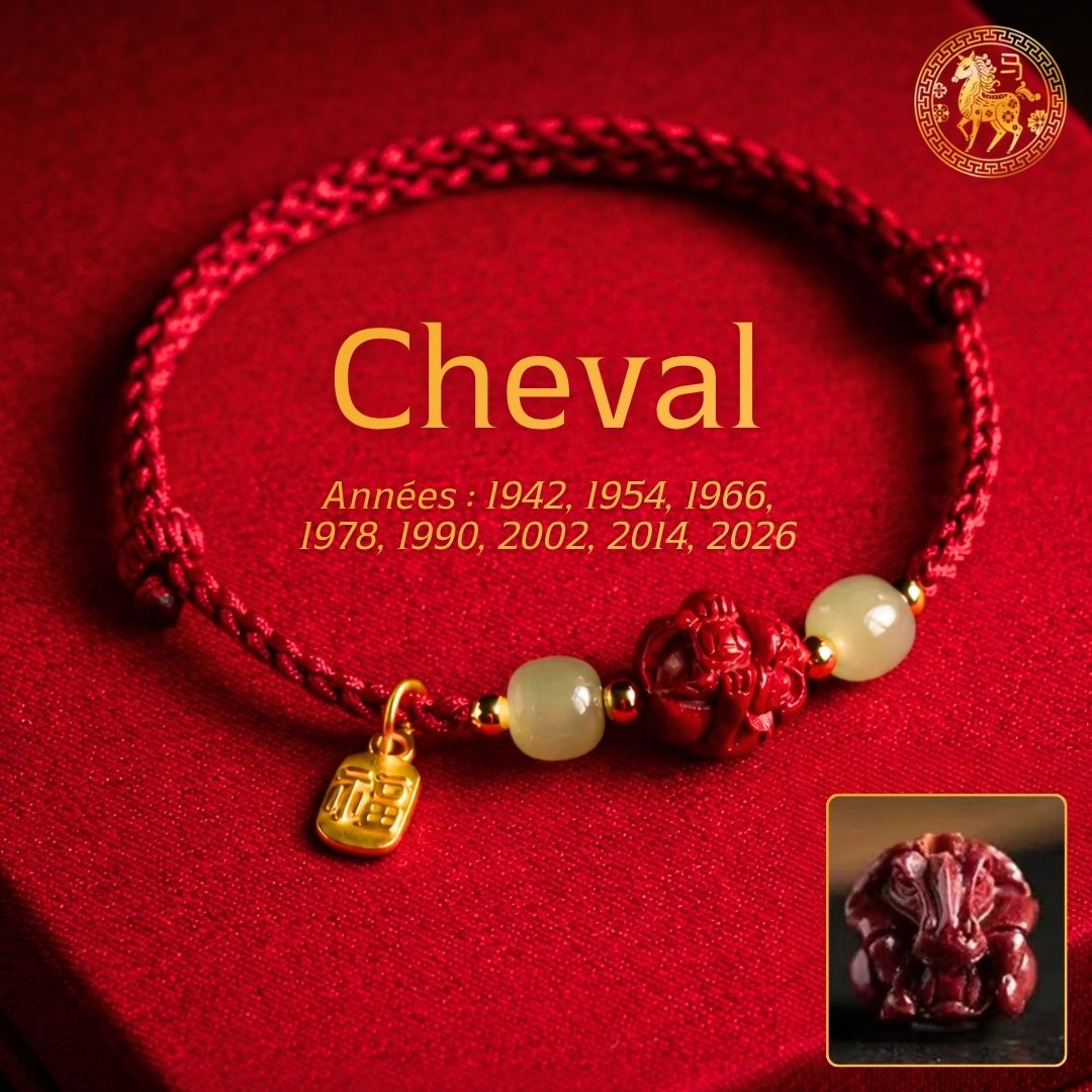 🧧Bracelet Zodiaque Chinois en Jade & Cinnabar