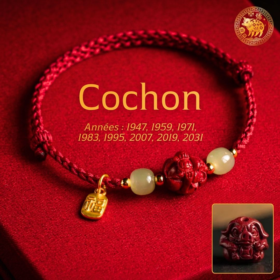 🧧Bracelet Zodiaque Chinois en Jade & Cinnabar