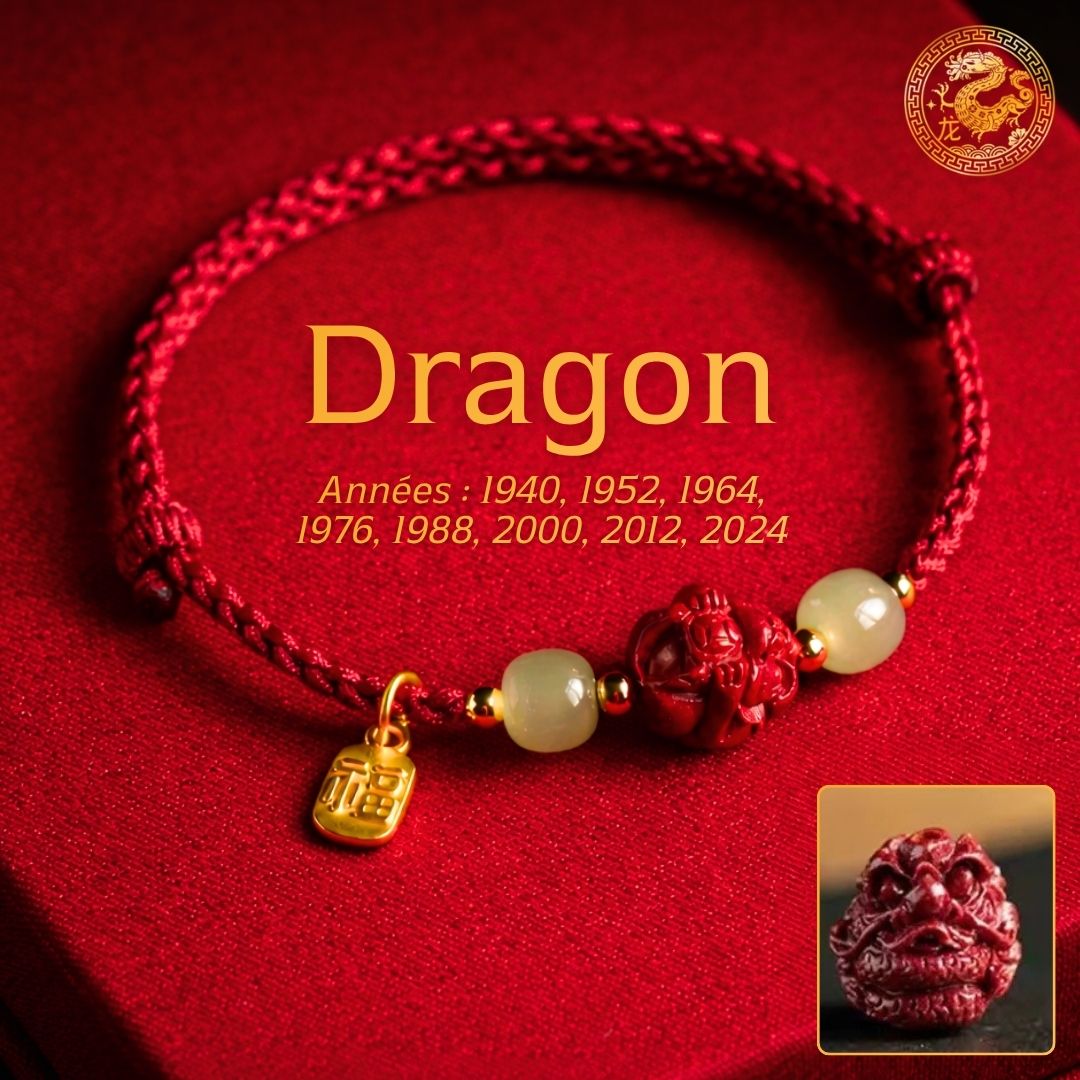 🧧Bracelet Zodiaque Chinois en Jade & Cinnabar