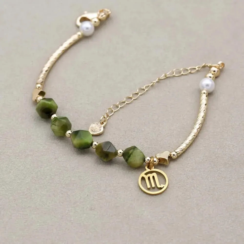 Bracelet Zodiaque en Œil de Tigre Vert