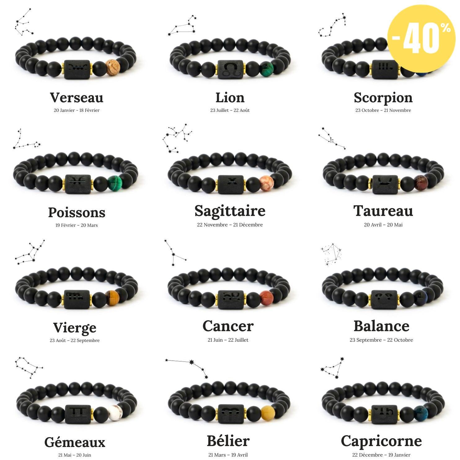 Bracelets des 12 signes astrologiques