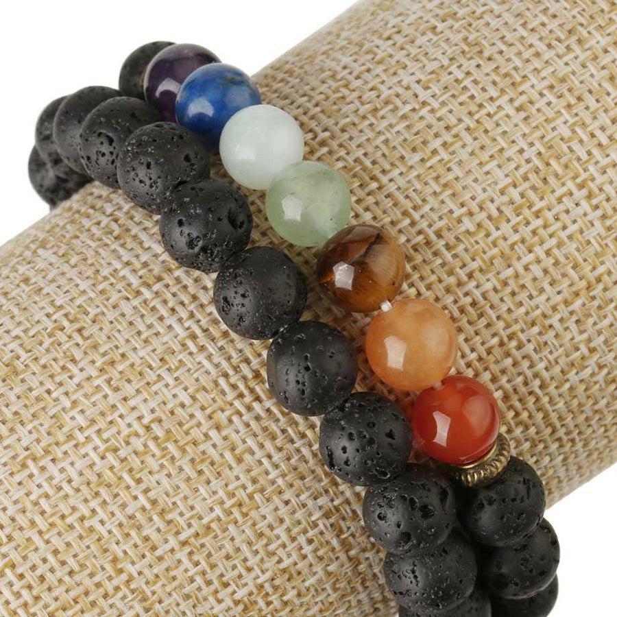 Bracelets «énergie positive» 7 chakras en pierres et pierres de Lave