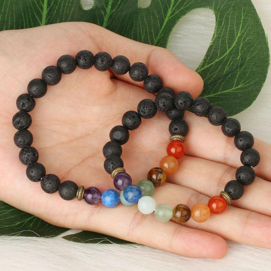 Bracelets «énergie positive» 7 chakras en pierres et pierres de Lave